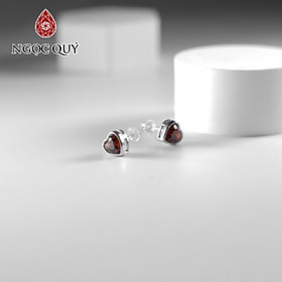 Bông tai mẫu trái tim đính đá garnet đỏ mệnh hỏa thổ - Ngọc Quý Gemstones