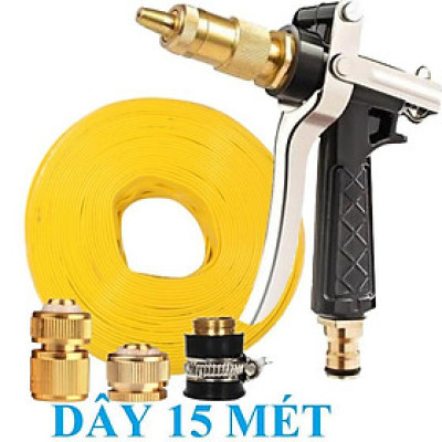 Bộ dây vòi xịt nước rửa xe, tưới cây . tăng áp 3 lần, loại 15m 206236 đầu đồng,cút đồng+ tặng đai 