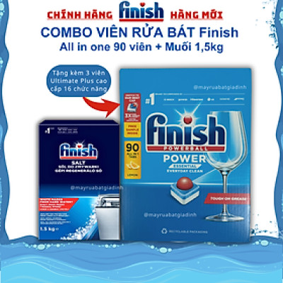 COMBO FINISH: Viên rửa bát All in one 90 viên + Muối 1,2kg