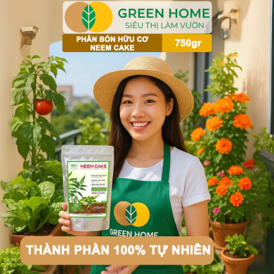 Phân Bón Hữu Cơ Neem Cake, GreenHome, Bao 750gr, Sinh Học Tự Nhiên Trị Tuyến Trùng, Sâu, Cải Tạo Đất