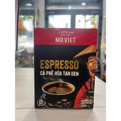 Cà phê Đen Hòa Tan Mr Viet Espresso 40g - Mr Viet Espresso Black Instant Coffee (20 gói x 2g)