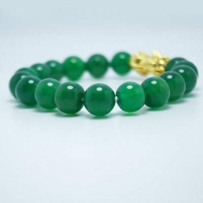 Vòng đá mã não xanh lá mix Tỳ hưu vàng MS209, vòng tay phong thủy hợp  mệnh Mộc, Hỏa, Kim cho nam và nữ