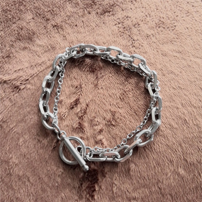 Vòng tay hai lớp phiên bản Hàn Quốc bằng thép titan niche khoá OT hip hop cá tính