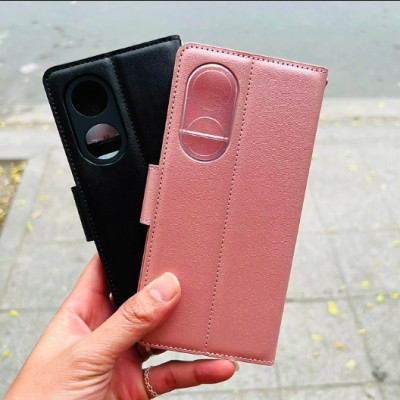 Bao da dạng ví cho OPPO Reno8 T 5G chính hãng Hanman có quai cài, có ngăn để thẻ ATM và tiền, may viền - Hàng chính hãng