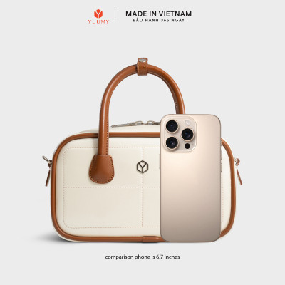 Túi Yuumy ( Thời trang nữ bo góc phối chỉ nổi size 23 - Túi đeo chéo da Glossy YN303 )