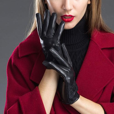 Găng tay da cừu nữ cao cấp - BHY8758 Bao tay da nữ, Da thật không bong tróc đứt gãy