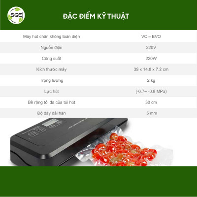 Máy hút chân không KHÔNG kén túi, hút được nước VC-EVO. Hàng chính hãng