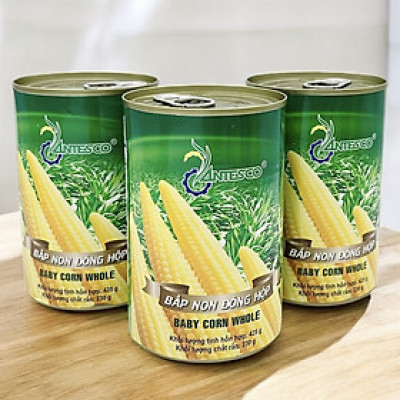 Combo 3 hộp Bắp non đóng hộp (3 hộp x 425gr) - Bắp đóng lon - Thương hiệu Antesco