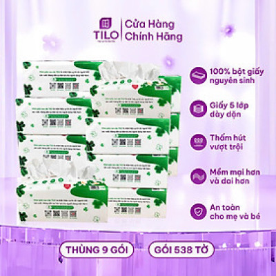 Khăn giấy rút bàn TiLo 538 tờ khổ lớn 5 lớp dai mềm mịn, an toàn, siêu tiện lợi, siêu tiết kiệm