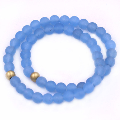 [Mệnh Thủy, Mộc] Vòng Chuỗi Đôi 6 Ly Đá Thạch Anh Xanh Biển Mờ Charm Bi Inox VTAXBMHBD