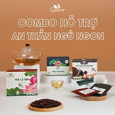 Combo An thần, Ngủ ngon (1 hộp Trà lá sen túi lọc 40g, 1 hộp Trà tim sen túi lọc 100g, 1 hộp Trà gạo lứt đậu đen túi lọc 140g)