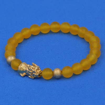 Vòng đeo tay Thạch Anh Vàng Mờ 6 ly cẩn Tỳ Hưu inox vàng VTAVMTHHBV6 - hợp mệnh Kim, mệnh Thổ