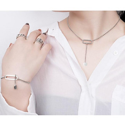 Set dây chuyền và lắc tay hình khối bất đối xứng