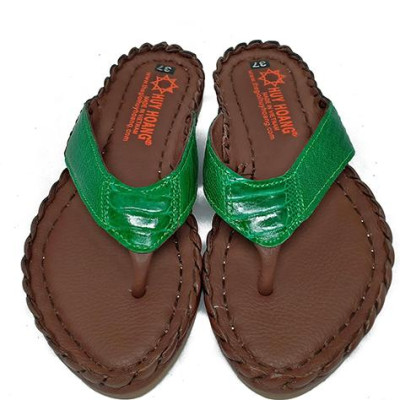 Dép nữ Huy Hoàng da đà điểu màu xanh rêu HT7409