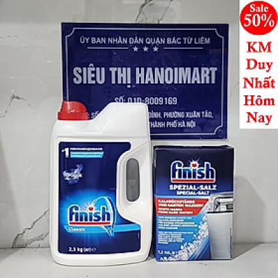 combo Muối rửa bát Finish 1,2 kg + bột rửa bát Finish 2.5kg +Tặng que thử nước