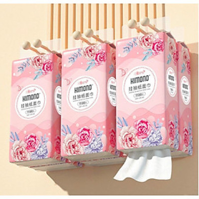 ( Tặng 2 gói) Thùng 10+2 bịch giấy treo tường đa năng KIMONO hoa hồng 4 lớp dạng rút 1100 tờ