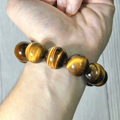 Vòng Thạch Anh Mắt Hổ vàng nâu 18mm mix tỳ hưu đá