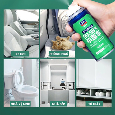 Chai Xịt Khử Mùi Ô Tô Cao Cấp KC 99,98%: Khử Khuẩn Nội Thất, Điều Hòa, Phòng Ngủ Tự Động