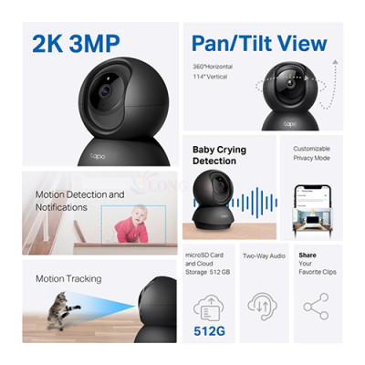 Camera trong nhà TP-Link Tapo Pan/Tilt Home Security Wifi 3MP 2K C211 - Hàng chính hãng