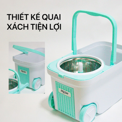 [Tặng Bông Lau] Bộ Lau Nhà MyJae Đài Loan Sợi Microfiber Xoay Siêu Tốc 360 Độ Thông Minh 129.5cm
