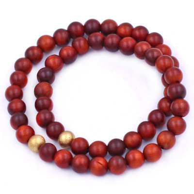 Vòng Chuỗi Đôi 6 Ly Gỗ Đỏ Charm Bi Inox VGOHBD