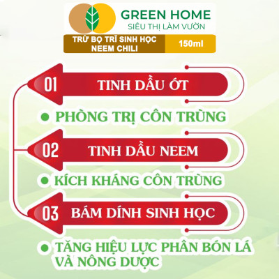 Tinh Dầu Neem Oil Sinh Học Greenhome, Neem Chill, 150ml, Kết Hợp Tinh Dầu Tỏi, Ớt, Trừ Bọ Trĩ, Nhện Đỏ, Rầy, Rệp Sáp Cho Cây
