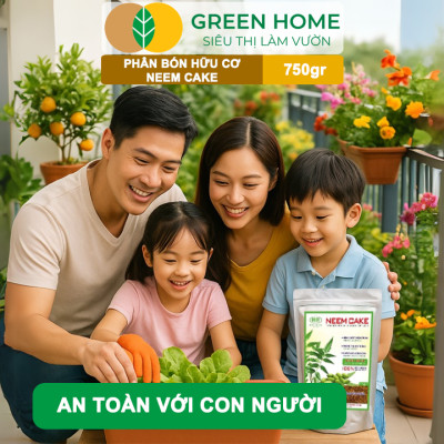 Phân Bón Hữu Cơ Neem Cake, GreenHome, Bao 750gr, Sinh Học Tự Nhiên Trị Tuyến Trùng, Sâu, Cải Tạo Đất