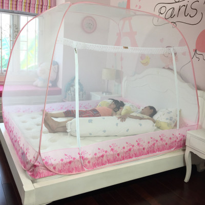 Màn Chụp Tự Bung Đỉnh Rộng Có Viền Chân Mộc Miên - Trắng Viền Hồng