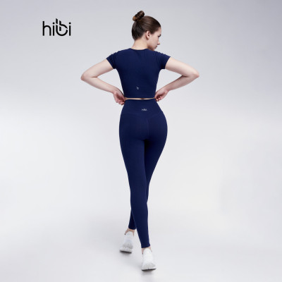 Set đồ tập yoga gym luxury Hibi Sports H168, Kiểu áo có tay khoét eo, kèm mút ngực, vải Rib Fabric