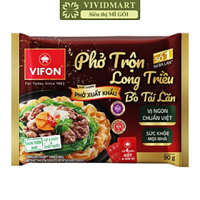 VIFON - Phở trộn Long Triều hương vị Bò Tái Lăn, Phở trộn bò tái lăn Long Triều, Phở trộn Vifon (90g/gói)