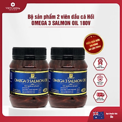 Bộ sản phẩm 2 hộp viên dầu cá hồi nhập khẩu chính hãng OMEGA 3 SALMON OIL (180 viên) giúp bổ sung DHA và EPA hỗ trợ giảm mỡ máu, giảm nguy cơ xơ vữa động mạch, cung cấp các chất dinh dưỡng cần thiết cho não bộ, tốt cho mắt