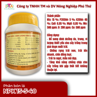 Phân Bón Lá Cao Cấp Đầu Trâu MK 15-5-40 (Cây Ăn Trái) 400g