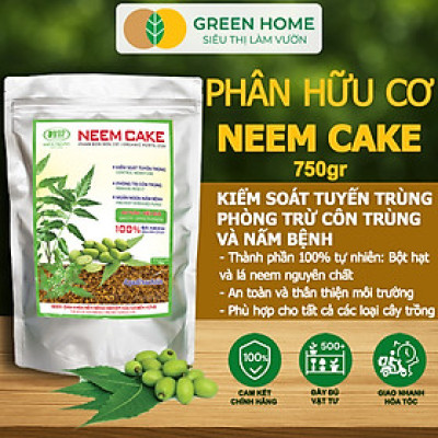 Phân Bón Hữu Cơ Neem Cake, GreenHome, Bao 750gr, Sinh Học Tự Nhiên Trị Tuyến Trùng, Sâu, Cải Tạo Đất