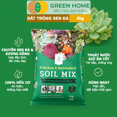 Đất Trồng Sen Đá Greenhome, Soil Mix, Bao 6kg, Trộn Sẵn, 85% Đá Khoáng, Phát Rễ Nhanh, Lên Màu Nhanh, Thoát Nước Tốt