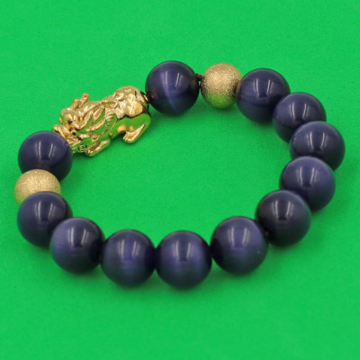 Chuỗi đeo tay Đá Mắt Mèo Tím 12 ly - cẩn Tỳ Hưu Phong Thủy inox vàng VMEITHHBV12 - hợp mệnh Hỏa, mệnh Thổ