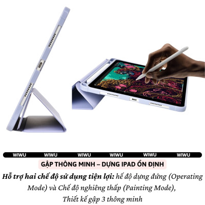 Case/ Ốp/Bao da IPAD WIWU Classic II Cho IPAD Pro 11 inch M4 2024 Air 5/Air 4 10.9/ Pro 11 inch/Gen 9 8 7th 10.2/Gen 10 - Viền Silicon, Có Khay Đựng Bút, Bao Da Thông Minh, tự động tắt mở màn hình - Hàng nhập khẩu