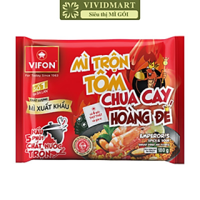 VIFON - Mì trộn Vifon xuất khẩu Tôm chua cay hoàng đế, Mì trộn Tôm chua cay hoàng đế Vifon xuất khẩu (180g/gói)