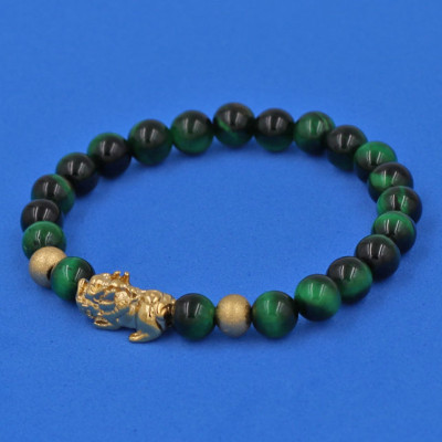 Vòng tay đá Măt Hổ xanh lá 6 ly cẩn Tỳ Hưu inox vàng VMHXLTHHBV6 - hợp mệnh Hỏa, mệnh Mộc