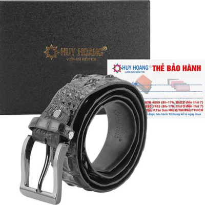Thắt Lưng Nam Da Cá Sấu Nguyên Con Bản Lớn Bát Gài Đầu Kim Huy Hoàng HT4273 - Đen