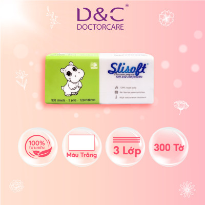 Giấy ăn Slisoft Trắng 100 tờ x 3 lớp, khăn giấy khô thân thiện môi trường không chất tẩy trắng an toàn cho cả gia đình