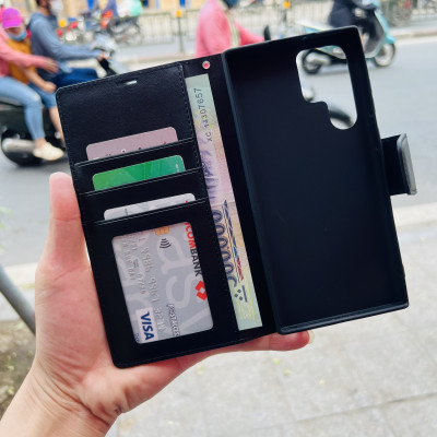 Bao da dạng ví cho SamSung Galaxy S23 Ultra hiệu Hanman có quai cài, ngăn để thẻ ATM và tiền tiện dụng - Hàng chính hãng