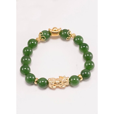 Vòng tay ngọc bích phối tỳ hưu bạc mạ vàng 24k (10mm) Ngọc Quý Gemstones