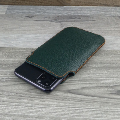 Bao Da Túi Rút dành cho Samsung Galaxy s8 plus / s9 plus Da Bò Hạt Màu Xanh Rêu