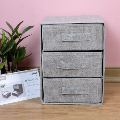 Tủ đựng đồ mini 3 ngăn HQ1 phong cách Hàn trang nhã – Hộp vải đựng đồ đa năng 3 tầng Hàn Quốc chính hãng