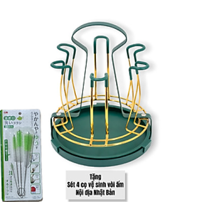 KHAY ÚP LY CỐC KIM LOẠI MÀU VÀNG - XANH CỔ VỊT CÓ ĐĨA HỨNG NƯỚC CAO CẤP - ( TẶNG SÉT 04 CỌ VỆ SINH VÒI ẤM NỘI ĐỊA NHẬT BẢN ) 