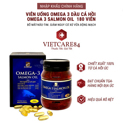 Bộ sản phẩm 2 hộp viên dầu cá hồi nhập khẩu chính hãng OMEGA 3 SALMON OIL (180 viên) giúp bổ sung DHA và EPA hỗ trợ giảm mỡ máu, giảm nguy cơ xơ vữa động mạch, cung cấp các chất dinh dưỡng cần thiết cho não bộ, tốt cho mắt