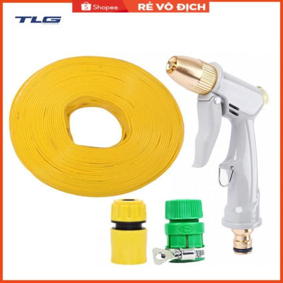 Bộ dây vòi xịt nước rửa xe, tưới cây tăng áp 3 lần, loại 7-10m (cút nhựa nối nhựa xanh) 206846