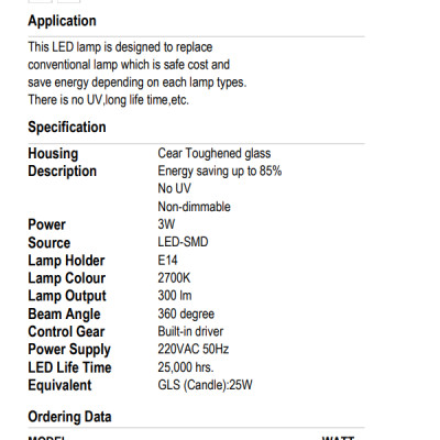 BÓNG ĐÈN LUMAX#FILAMENT C30L-300LM/827/3W/E14