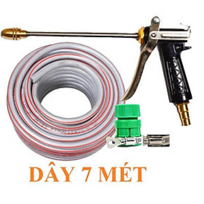 Vòi Xịt️Evoucher Bộ dây vòi xịt nước rửa xe, tưới cây , tăng áp 3 lần, loại 7m, 10m 206318 đầu đồng, đai, +  mở chai