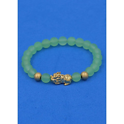 Chuỗi đeo tay Thạch Anh Xanh Lá Mờ 6 ly cẩn Tỳ Hưu inox vàng VTAXLMTHHBV6 - hợp mệnh Hỏa, mệnh Mộc